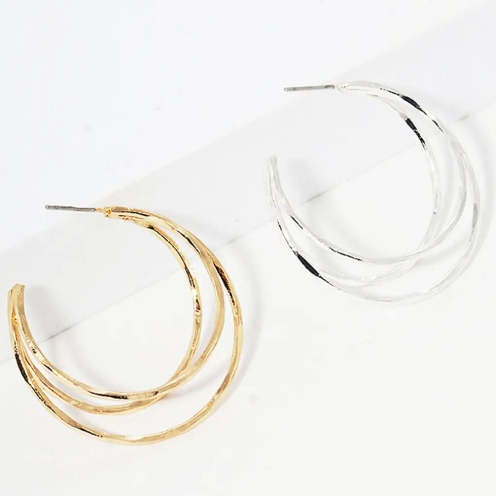 C-Shaped Layered Hoop Earrings and Twisted Cuff Bracelet Set
